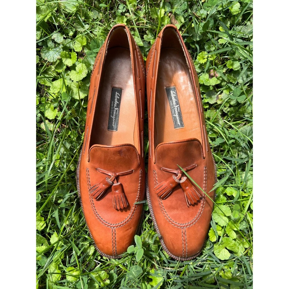 Salvatore Ferragamo VTG Brown Leather Tassel Loafers Men's Size 12D Italy